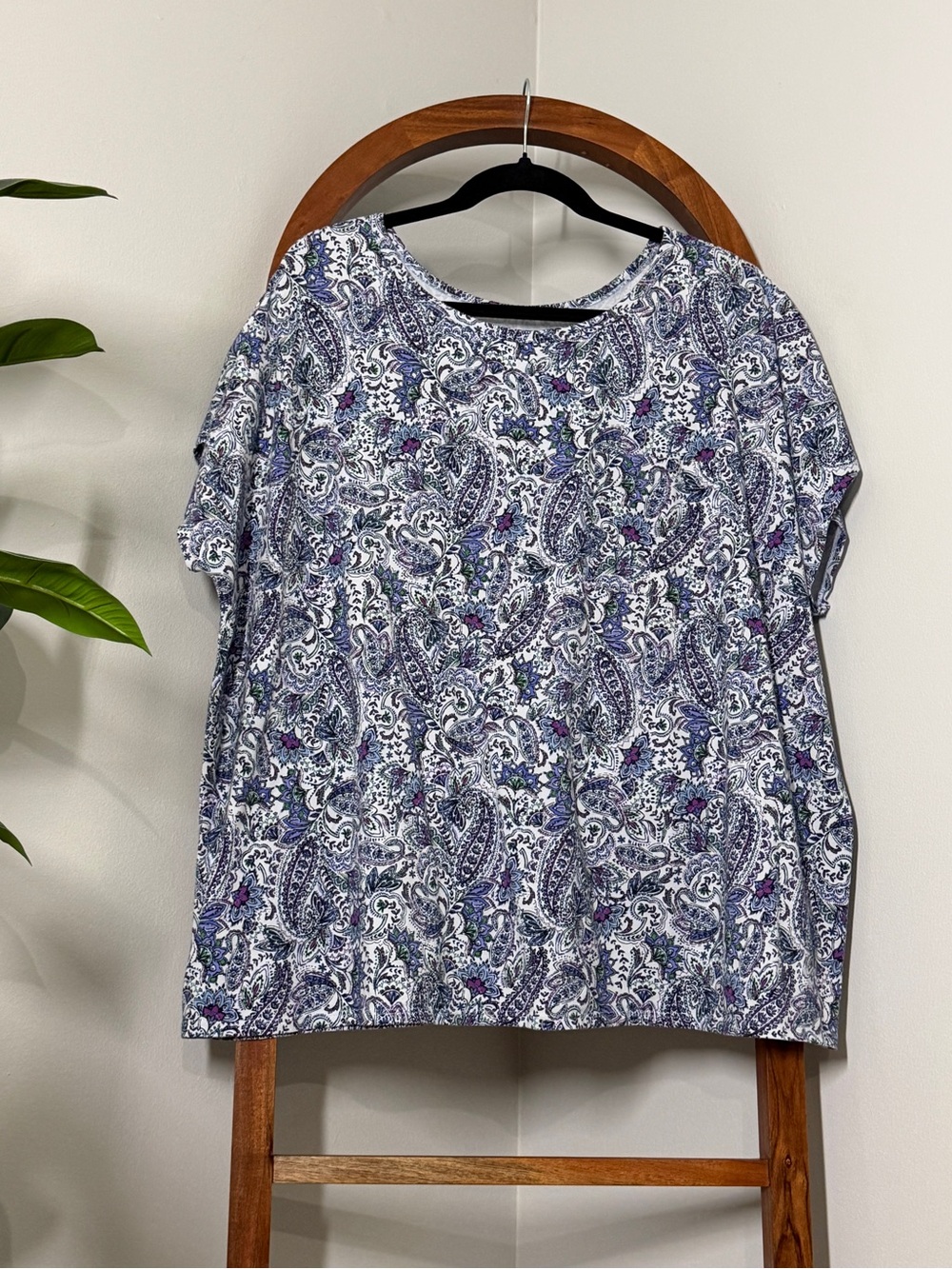 J. Jill 3X Blue Paisley One Pocket Short Sleeve Tee Shirt